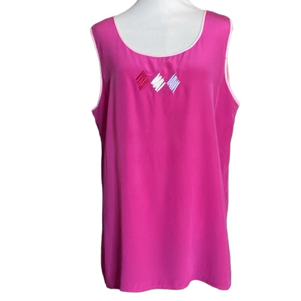 Vintage Bob Mackie Wearable Art 100% silk Pink Tank Sleeveless Blouse Barbiecore